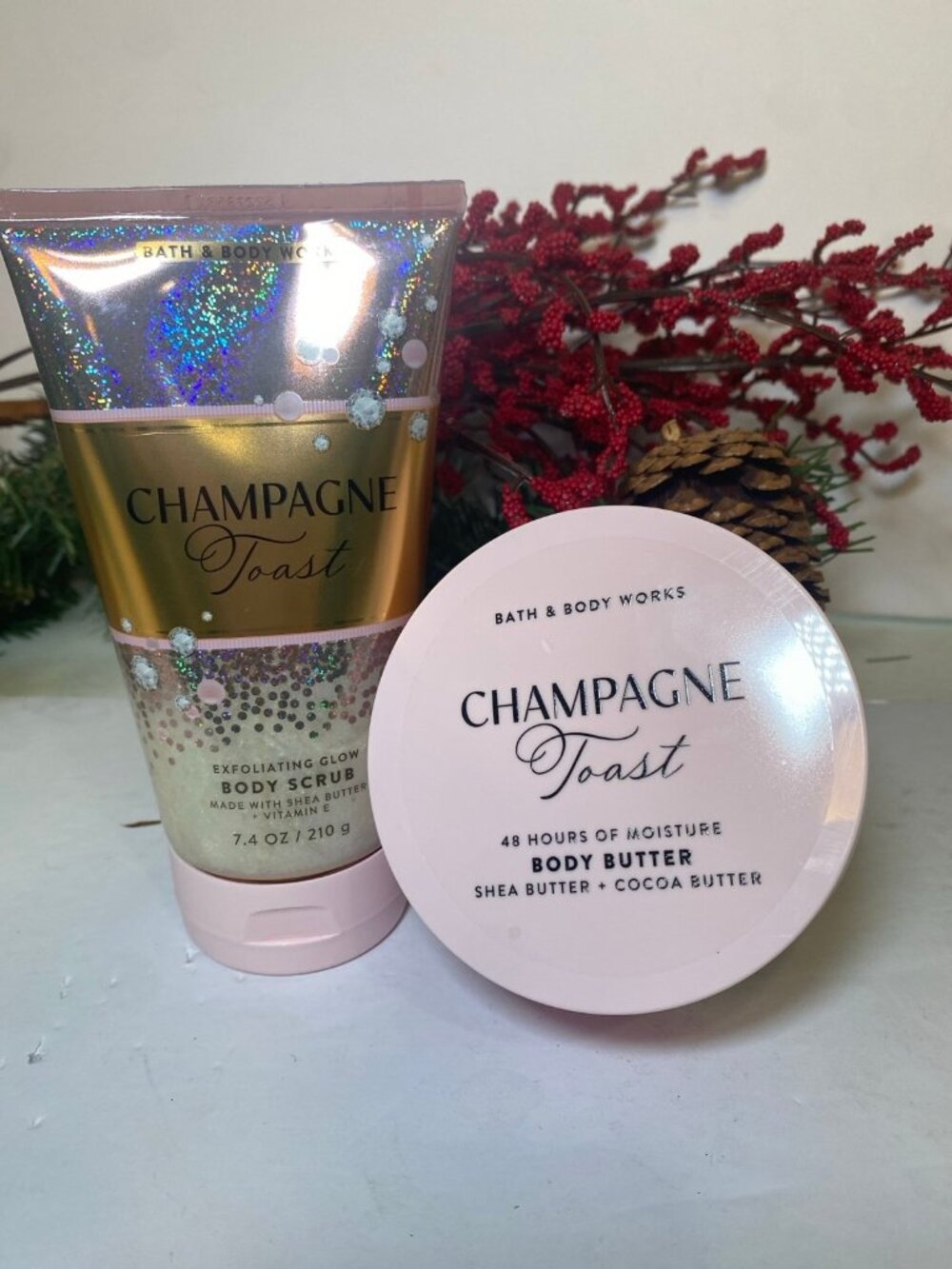 “Champagne Toast” Bath & Body Works New 2-Pc Scrub & Body Butter